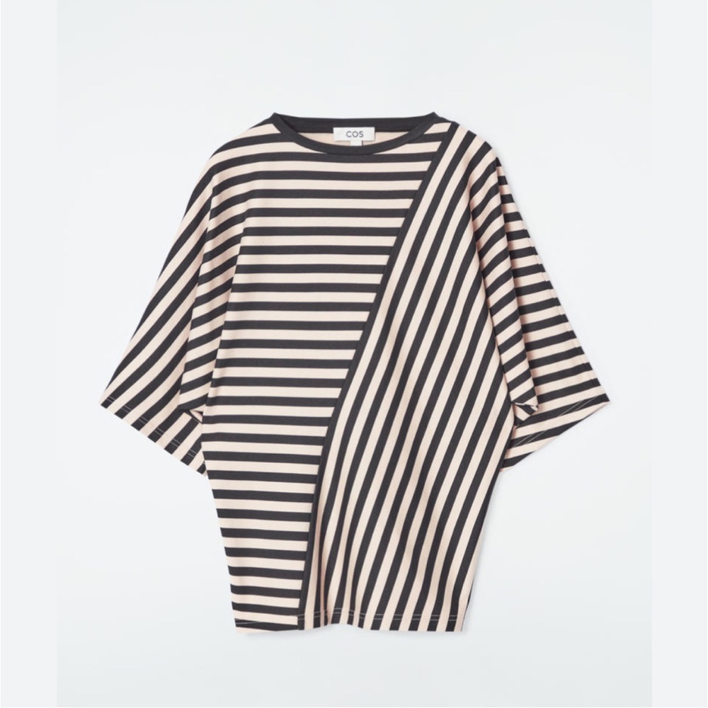 NWT COS Black and Beige Asymmetric Striped Tee